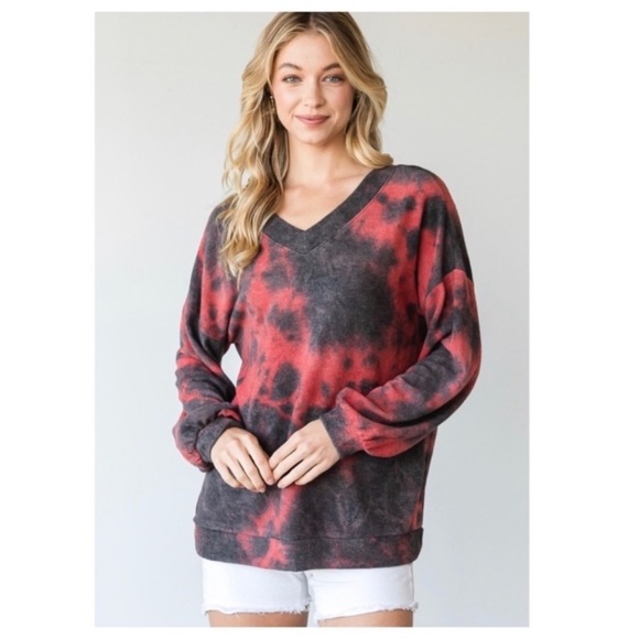 NEW Red & Black Soft Tie Dye Sweater - Picture 4 of 17